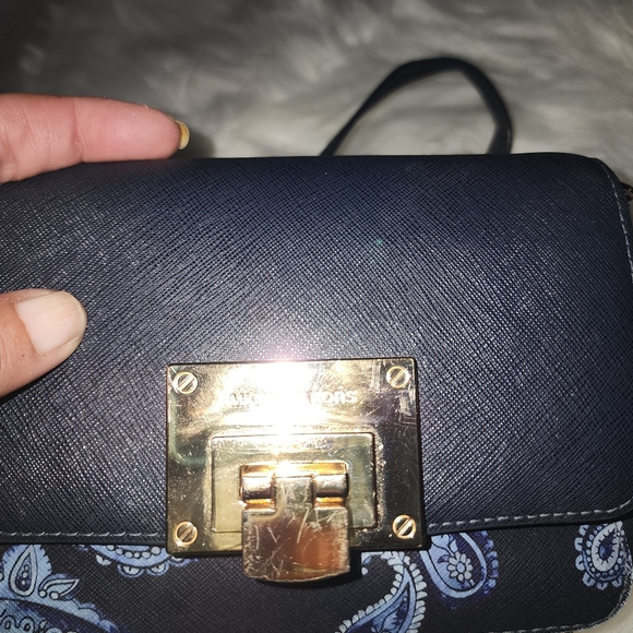 AUTHENTIC MICHAEL KORS crossover purse saffiano leather blue tone - Picture 6 of 16